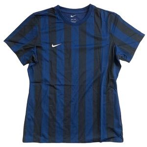 ⚽️ Nike Dri-Fit, striped, black/blue soccer jersey, rn56323 Women’s sz L